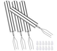 DOPENSPI 4 tenedores de patatas peladas con tapas de seguridad, 14 cm de acero inoxidable, tenedor de patatas, tridente, tenedor de maíz, reutilizable, herramienta portátil para barbacoa de verduras