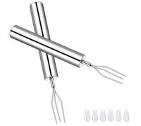DOPENSPI 4 tenedores de patatas peladas con tapas de seguridad, 14 cm de acero inoxidable, tenedor de patatas, tridente, tenedor de maíz, reutilizable, herramienta portátil para barbacoa de verduras