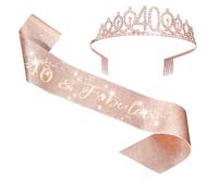 DOPENSPI 40 cumpleaños para mujer, banda decorativa y tiara, 40 cumpleaños para niñas, oro rosa, cinturón de cumpleaños, corona, regalos para mujeres, decoraciones de fiesta de cumpleaños