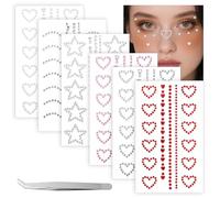 DOPENSPI 6 hojas de gemas faciales, autoadhesivas, estrella 3D, forma de corazón, luna, gemas faciales con pinzas, joyas faciales, gemas corporales para rostros, maquillaje de ojos, cuerpo