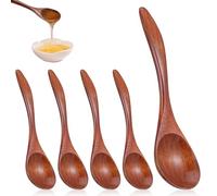 DOPENSPI Juego de 5 cucharas de madera, cucharas pequeñas de madera de miel, 17,5 cm, utensilios de cocina Nanmu, cucharas de madera para sopa, cucharas de madera, para mezclar alimentos, mezclar y