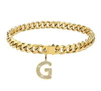 Dopetie Collar de perro con cadena de oro personalizado con letras de perro con circonitas brillantes, eslabones cubanos de metal para perros medianos y grandes, letra G de 22 pulgadas
