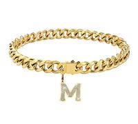 Dopetie Collar de perro con cadena de oro personalizado con letras de perro con circonitas brillantes, eslabones cubanos de metal para perros medianos y grandes, letra M 22 pulgadas