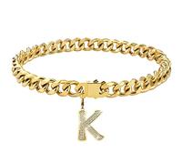 Dopetie Collar de perro con cadena de oro personalizado con letras de perro con circonitas brillantes, eslabones cubanos de metal para perros medianos y grandes, letra K 22 pulgadas