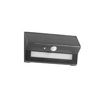 DOPO LIGHTING - Aplique asimétrico solar TONA negro LED SMD 6W 3000K sensor crepuscular y movimiento exterior IP44 (L. 20cm). Lámpara de pared solar ideal para fachadas, porches, terrazas y balcones.