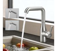 doporro Grifo de Cocina Extraíble en Acero Inoxidable 304, Plata Cepillada, Cartucho Cerámico de Alta Precisión, 2 Modos de Chorro, Altura 26 cm, Turnix-04