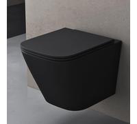 doporro Inodoro Suspendido Negro Mate - Taza Sin Reborde de Cerámica, Asiento con Cierre Suave, Diseño Moderno Montaje Mural, Fácil de Limpiar, 36x52x36 cm, Aachen112
