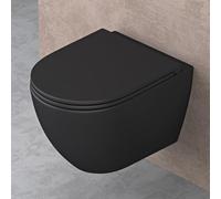 doporro Inodoro Suspendido Negro Mate - Taza Sin Reborde de Cerámica, Asiento con Cierre Suave, Diseño Moderno Montaje Mural, Fácil de Limpiar, 36x50x36 cm, Aachen179