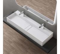 doporro Lavabo de Baño 120x40x14 cm Blanco Mate, Lavabo Suspendido o Sobre Encimera, Mármol Fundido, 2 Orificios para Grifo, Lavamanos Rectangular Moderno, Colossum6028