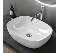 doporro Lavabo de Cerámica Ovalado 51×39,5×14 cm, Lavabo Sobre Encimera en Blanco Brillante para Baño y Aseo de Invitados, Brüssel104