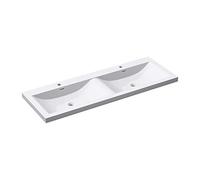 doporro Lavabo empotrado fregadero encastrado blanco de diseño Colossum03 de 144 cm de ancho lavabo doble de mármol mineral fundido