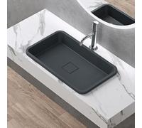 doporro Lavabo Encastrado Antracita Mate 53x38x12 cm con Desagüe Col104 | Lavabo para Baño, Mármol Fundido, Conexiones DIN Estándar, Revestimiento Nano, Diseño Minimalista