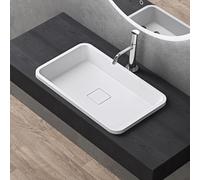 doporro Lavabo Encastrado Blanco Mate 53x38x12 cm con Desagüe Col104 | Lavabo para Baño, Mármol Fundido, Conexiones DIN Estándar, Revestimiento Nano, Diseño Minimalista