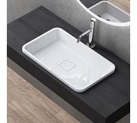 doporro Lavabo encastrado para baños 53x33x10,5cm blanco de mármol fundido rectangular con tapa desagüe