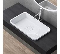 doporro Lavabo encastrado para baños 60x38x12cm Colossum104 mármol fundido blanco rectangular con tapa de desagüe