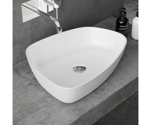 doporro Lavabo Sobre Encimera 51,1x38,7x12 cm, Diseño Elegante en Mármol Fundido, Blanco Mate con Recubrimiento Nano, Conexión Estándar DIN, Colossum806