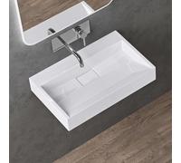 doporro Lavabo sobre encimera blanco brillante de mármol fundido con válvula de desagüe 60x38x11cm Colossum19 lavabo rectangular suspendido sin orificio para grifo con nano revestimiento