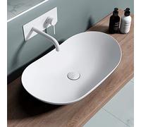 doporro Lavabo sobre Encimera Blanco Mate de Cerámica 63x37x14cm Lavabo de Mano Ovalado Brüssel858