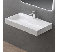 doporro Lavabo sobre encimera blanco mate de mármol fundido con válvula de desagüe 80x46x11cm Colossum19 lavabo rectangular suspendido con 1 orificio para grifo con nano revestimiento