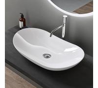 doporro Lavabo sobre Encimera Blano Brillante de Cerámica 63x37x14cm Lavabo de Mano Ovalado Brüssel858