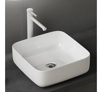 doporro Lavabo sobre Encimera de Cerámica 385x385x110 mm Lavabo de Mano Blanco Brillante para Baño y Aseo de Invitados Brüssel106