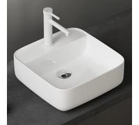 doporro Lavabo sobre Encimera de Cerámica 385x385x140 mm Lavabo de Mano Blanco Brillante para Baño y Aseo de Invitados Brüssel107