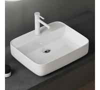 doporro Lavabo sobre Encimera de Cerámica 500x400x135 mm Lavabo de Mano Blanco Brillante para Baño y Aseo de Invitados Brüssel107