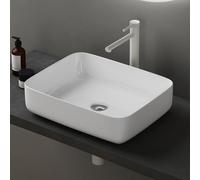 doporro Lavabo sobre Encimera de Cerámica 500x400x135 mm Lavabo de Mano Blanco Brillante para Baño y Aseo de Invitados Brüssel106