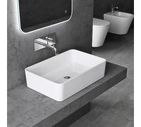 doporro Lavabo sobre Encimera Lavabo Baño Rectangular | Mármol Fundido | 60x40x15cm | Blanco Brillante | con Recubrimiento de Nano | Colossum102