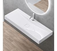 doporro Lavabo Sobre Encimera o Colgante de Mármol Fundido, Blanco, 120x48x10 cm, con Desagüe y Tapa Antiolores, Colossum810