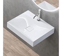 doporro Lavabo Sobre Encimera o Colgante de Mármol Fundido, Blanco, 60x48x10 cm, con Desagüe y Tapa Antiolores, Colossum810