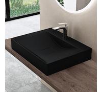 doporro Lavabo Sobre Encimera o Colgante de Mármol Fundido, Negro Mate, 60x48x10 cm, con Desagüe y Tapa Antiolores, Colossum810