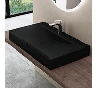 doporro Lavabo Sobre Encimera o Colgante de Mármol Fundido, Negro Mate, 80x48x10 cm, con Desagüe y Tapa Antiolores, Colossum810
