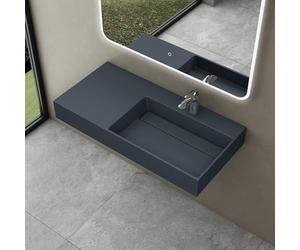doporro Lavabo sobre Encimera o Suspendido 100x48x13 cm, Mármol Fundido Antracita Mate, Desagüe Oculto, Lavabo Derecho, Colossum12
