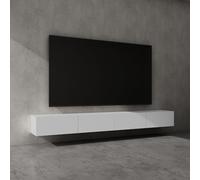 doporro Mueble de TV para Salón de 280 cm en Blanco Mate Mesa TV, con Puerta Abatible hacia Abajo, Mueble de TV Flotante, Estante TV 02