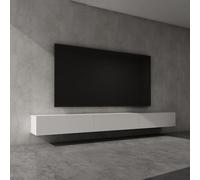 doporro Mueble de TV para Salón de 300 cm en Blanco Mate Mesa TV, con Puerta Abatible hacia Abajo, Colgante o de pie, Estante TV 02