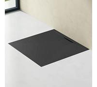 doporro Plato de ducha 80x80x3cm plano de fundición mineral antracita mate rectangular conexiones DIN apto para instalación a ras de suelo Geoma07