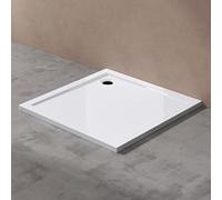 doporro Plato de ducha plano diseño Faro1W 75x75x4cm acrílico en blanco Cuadrado incl. válvula de desagüe AL02 adecuada para instalación a nivel del suelo y conexiones-DIN