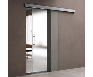 doporro Puerta corrediza de vidrio 77,5x215cm diseño Amalfi TS14H con sistema SoftClose y vidrio totalmente satinado y tirador de barra de acero inoxidable