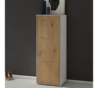 doporro Zapatero estrecho de 45 cm en color blanco mate y roble con núcleo de madera de roble para guardar zapatos con 6 compartimentos