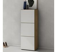 doporro Zapatero estrecho de 45 cm en roble y madera blanca mate, para guardar zapatos con 6 compartimentos, 02