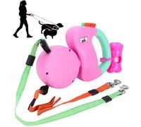 Doppel Einziehbare Hundeleine Makife Dual Doggie Pet Leash Hundeleine automatische Hund Versenkbar Leine, Einziehbare 3m Geeignet für Kleine und Mittelgroße Hunde Wandern Joggen 15pcs Hundekotbeutel