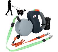 DoppelEinziehbare Hundeleine Makife Dual Doggie Pet Leash Hundeleine automatische Hund Versenkbar Leine Einziehbare 3m Geeignet für Kleine Mittelgroße Hunde Wandern Joggen 15pcs Hundekotbeutel Grau