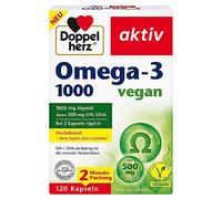 Doppelherz Omega-3 1000 vegano - Altas dosis de ácidos grasos omega-3 EPA y DHA de aceite de algas vegetales - 120 cápsulas pequeñas y fáciles de tragar