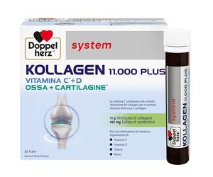 Doppelherz system KOLLAGEN 11000 PLUS - Complemento Alimenticio para Huesos, Articulaciones y Tendones con Colágeno, Vitaminas, Oligoelementos y Más, Sin Gluten ni Lactosa, 30 Viales