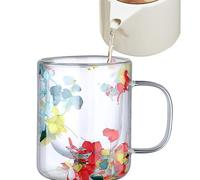 Doppelwandige Glasbecher - 250ml Hitzebeständig Glaskaffeetassen Mit Trockenblumen | Ästhetisches Glasgeschirr Heiße Getränke Wein Teetasse Isolierglas Blumenglas Handgefertigt Design Geschenk