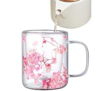 Doppelwandige Glasbecher - 250ml Hitzebeständig Glaskaffeetassen Mit Trockenblumen | Ästhetisches Glasgeschirr Heiße Getränke Wein Teetasse Isolierglas Blumenglas Handgefertigt Design Geschenk