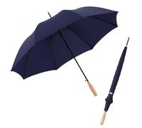 Doppler Nature Stick paraguas largo automático grande con mango de madera | Dosel en rPET reciclado, mango de madera certificada FSC, repelente al agua y a la suciedad, ligero, Azul oscuro