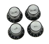 Dopro Juego de 4 perillas reflectoras de guitarra LP negras con tapa cromada para SG Epiphone Les Paul