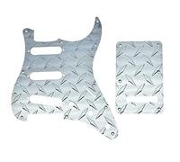 Dopro Placa de diamante de 11 agujeros estilo moderno Strat SSS Guitarra Golpeador Placa de metal para rascar con placa trasera cubierta de trémolo para americano/mexicano Stratocaster plata